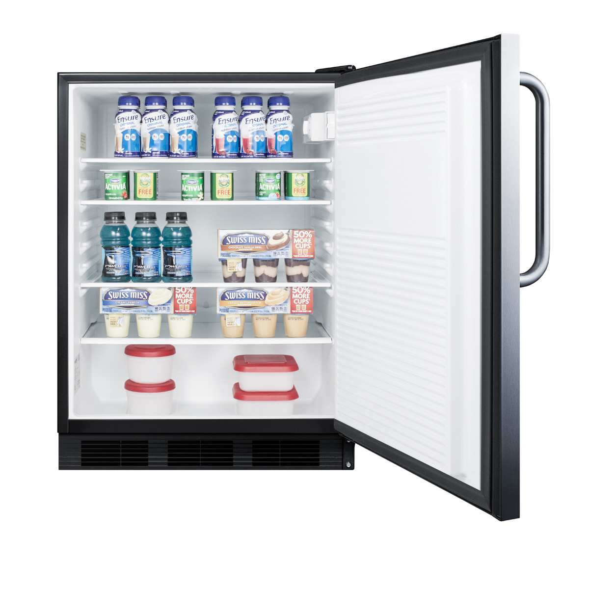 ADA compliant built-in undercounter all-refrigerator for general purpose use, auto defrost w/SS wrapped exterior and towel bar handle